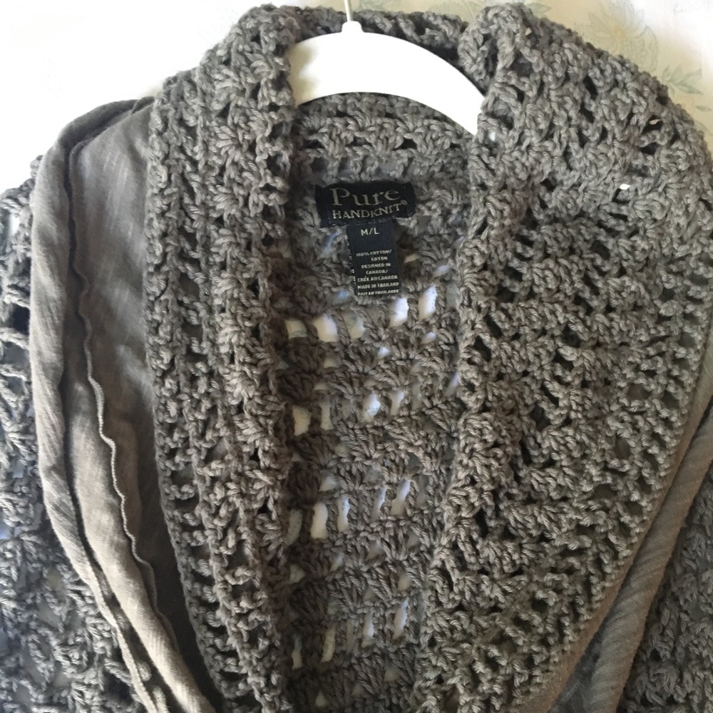 Pure Hand Knit Long Cotton Sleeveless Wrap